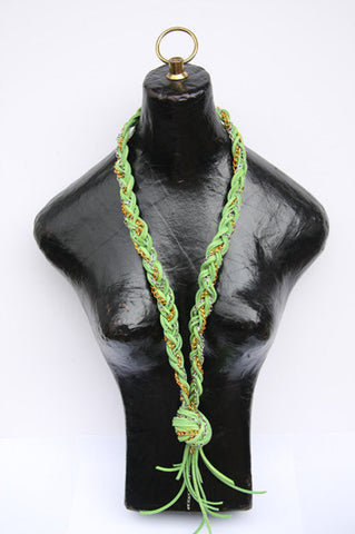 Ella (#109) Green leather with gold & silver chain