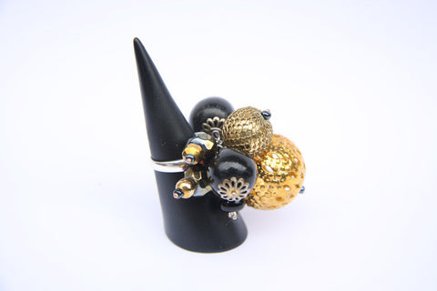 Natashka (#501) Black & gold tone cluster rings