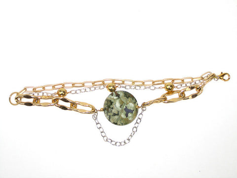 Pat (#822) Moss green agate with gold and silver